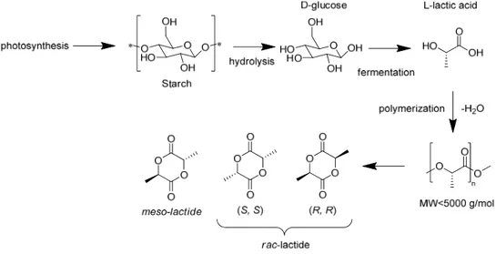 Figure 1.1- Synthesis of lactide and isomeric forms 