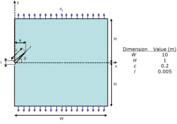 Fig. 6. Domain and dimensions used in the slant crack case