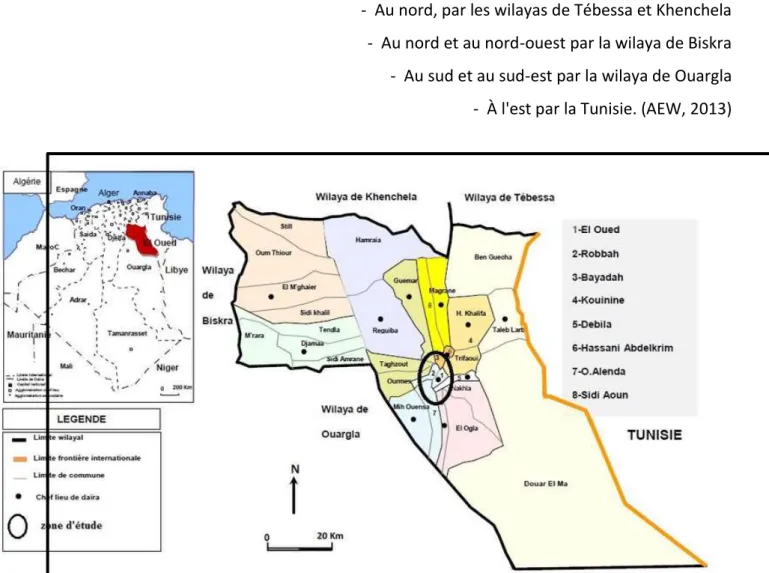 Figure 1: situation géographique de la zone d'étude (Nacer Kherici , jan 2014)