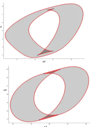 Figure 5.    Stabilized singular curve pattern for another manipulator geometry  plotted for L 1 =5 (up) and  L 1 =20 (down)