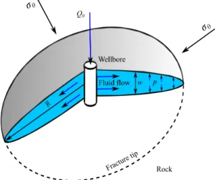 Figure 2: A penny–shaped hydraulic fracture: radial propaga- propaga-tion, modified after Savitski and Detournay (2002).