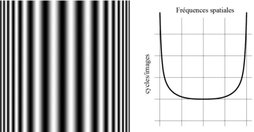 Figure 39 : Texture d’une surface courbe et traduction de la variation de celle-ci dans le domaine  fréquentiel (Massot, 2006) 