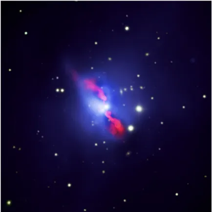 Figure 1.10. Image composite du centre de l’amas de galaxies Hydra A (z = 0.055).