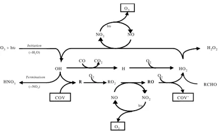 Figure I-2.7 : Cycle simplifié d’oxydation des COV induit par OH •  le jour (Crunaire, 2005) Total : 10104 Gg 