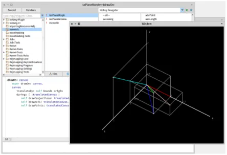 Figure 2.1: Window of the rendering application in action. x: 1 y: 1 z: 1 :Vector3D length() x:Numbery:Numberz:Number Vector3DVector3D &gt;&gt; length   ^ self squareSum sqrtVector3D &gt;&gt; squareSum     ^ x^2 + y^2 + z^2Window &gt;&gt; #drawOn: