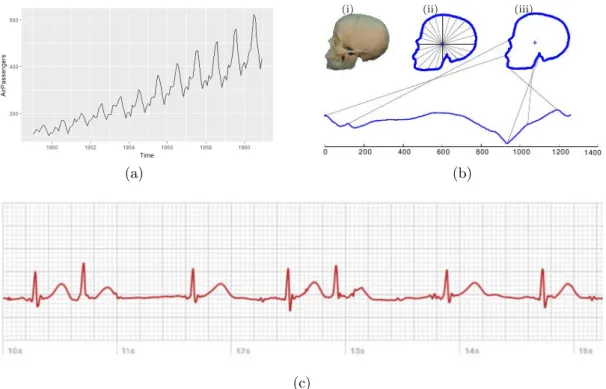 Figure 1.2 – Examples of time series: (a) The evolution and trend of the monthly air passengers