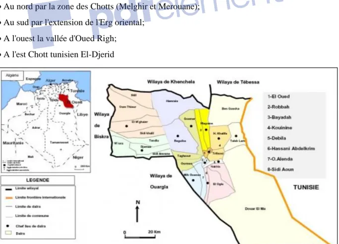 Figure 01 : Carte représentative de la région du Souf. 