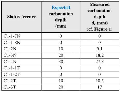 Table 4: Expected and measured carbonation depths  226 