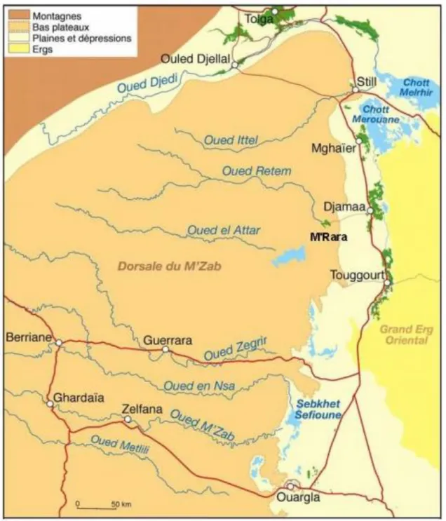 Figure 14 : Source d’alimentation du chott Merouane et du canal de Oued Righ  (Ballais, 2010)