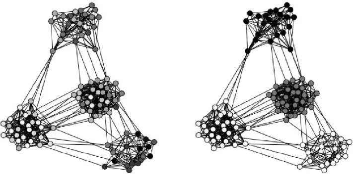 Figure 8.2: The signal is the grayscale of the node. The graph is sampled according to a SBM