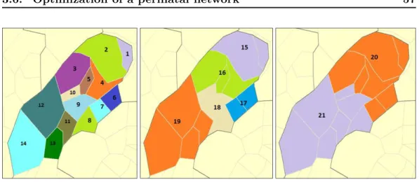 Figure 3.4: Representation of demand zones for type 1, type 2 and type 3 patients, respectively from left to right