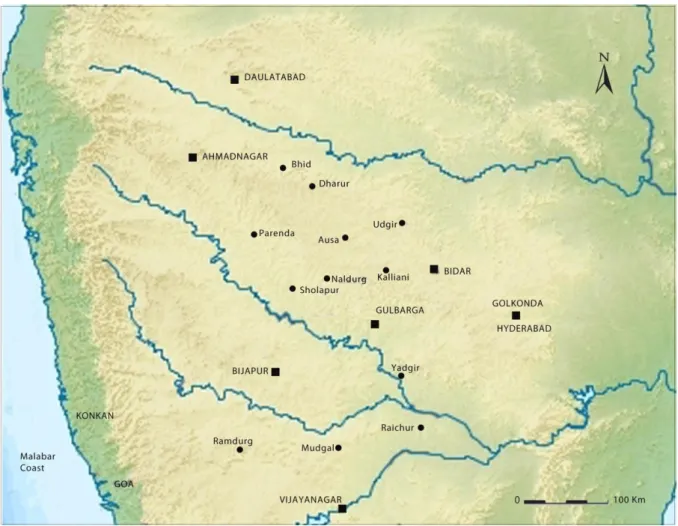 Figure 3 : carte des principaux forts et capitales du Deccan au 16 ème  siècle