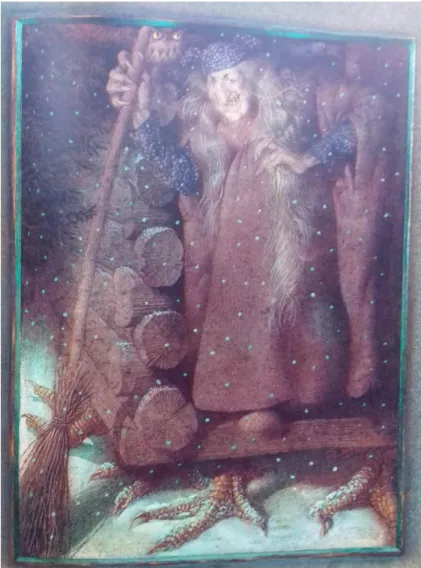 Figure 2 : la baba Yaga sur le seuil de sa porte in L EWIS  J. Patrick, S PIRIN  Gennadij K et C ROIX