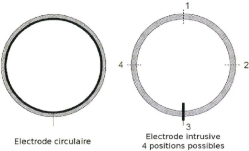 FIGURE  2 .6  - Les  deux types  d'electrodes  et  les  d ifferentes  positions  des  électrodes  intrusives 