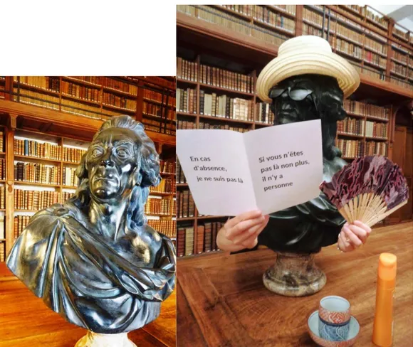 Illustration n°9 – BM de Dijon : exemple de communication utilisant un objet de la  bibliothèque, en l’occurrence le buste de Buffon par Pajou