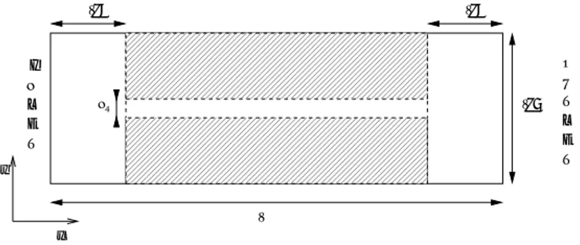 Fig. 3. Schematic representation of the numerical set-up used to simulate erosion through a pipe: l = 0.03 m, d mean = 5.06 10 −4 m, d h = 0.2 × l/3