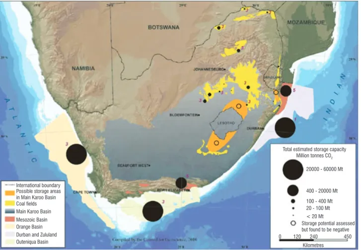 Figure 18:   Potential areas for CO 2  storage in South Africa. 61