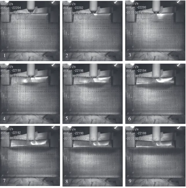 Fig. 3. Successive photographs of an impact (67 l s).