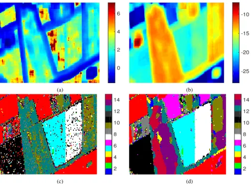 Fig. 10. Unsupervised segmentation of selected test region. (a) Local estimation of texture parameters (ln α ˆ ) on selected test region