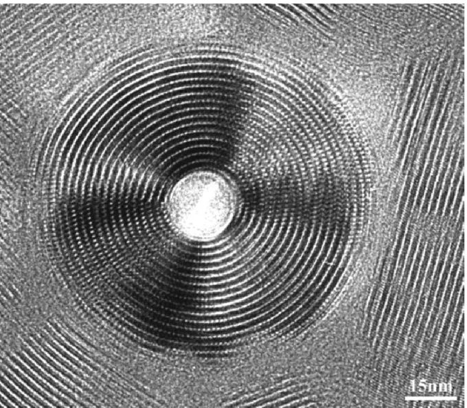 Figure 1.2. Image MET Haute Résolution d’une section de fibre de chrysotile le long de  son axe d’enroulement [100]