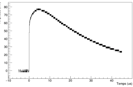 Figure 4.7 : Ajustement de l’équation (4.11) sur un signal sortant du préamplificateur.