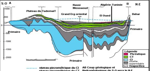 Figure 08 : Coupe hydrogéologique transversale du &#34;CT&#34; et &#34;CI&#34; (UNESCO, 1972)