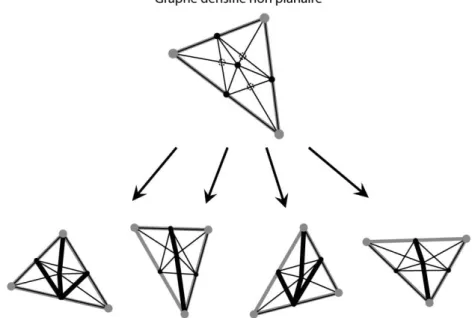 Figure 41: Directions de flux potentielles sur le graphe densifié non planaire pour la traversée des facettes  triangulaires 