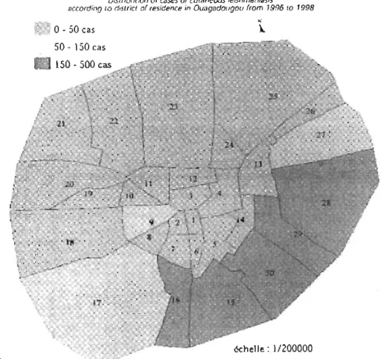 Figure 8 : Map of cases of CL in Ouagadougou, 1996-1998 14 