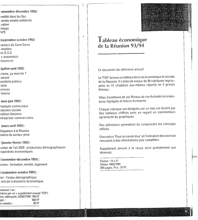 Tableau économique  de la  Réunion 93/94 