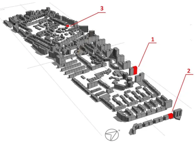Figure 3.9 Selected buildings for model verification; 
