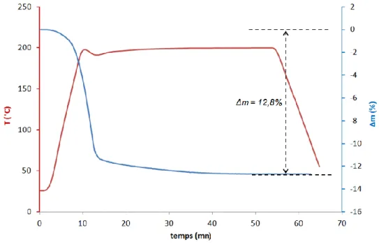 Figure 23: Profils de température et de perte de masse lors du traitement de réduction-dégazage