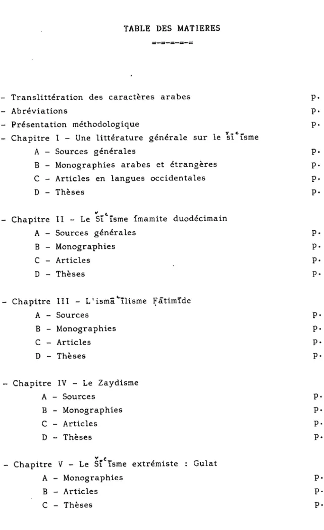 TABLE  DES  MATIERES 