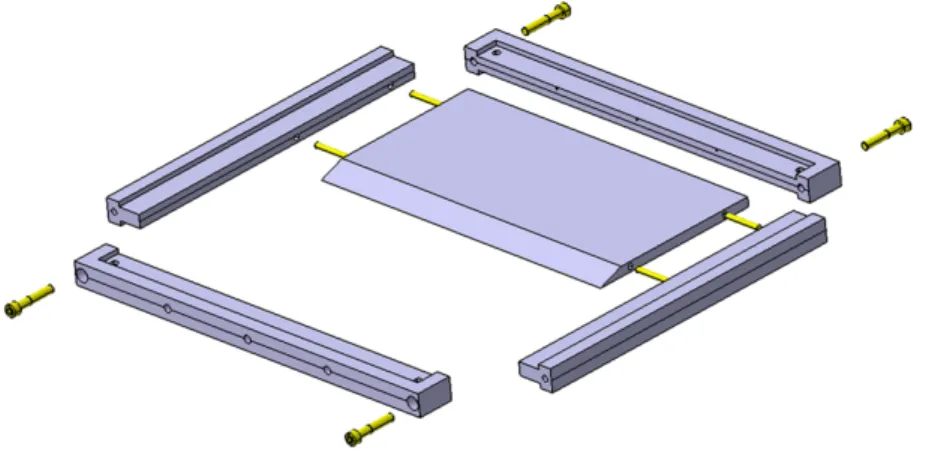 Figure 3.8 – Vue 3D du cadre et de l’insert : plaque avec saut d’´ epaisseur