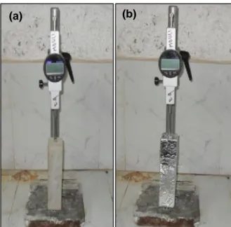 Fig. 3. Dispositif de mesure du retrait : (a) Total, (b) Endogène des Composites Mortier-PET.