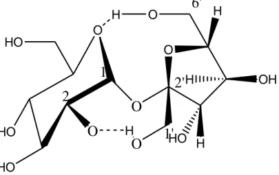 Figure I.4 :Molécule de saccharose dans le cristal [16] 