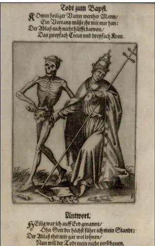 Figure  XXXVI :  Matthäus  Merian,  « La  Mort  au  Pape »,  in  Der  Todten-tanz  von  Basel,  1621 167 