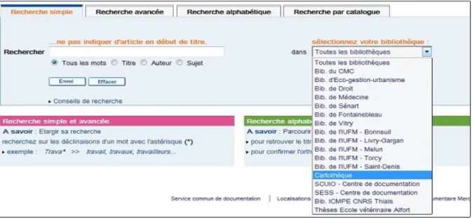 Figure 3. Les bibliothèques associées sur l’Opac du SCD de l’Upec.