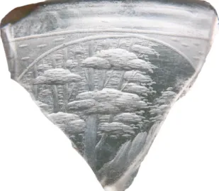 Figure 8: Fragment of a 17th-century glass wine goblet with engraved landscape discovered at the hetman residence in Honcharivka in 2011
