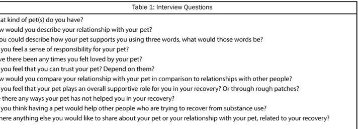 Table 1: Interview Questions
