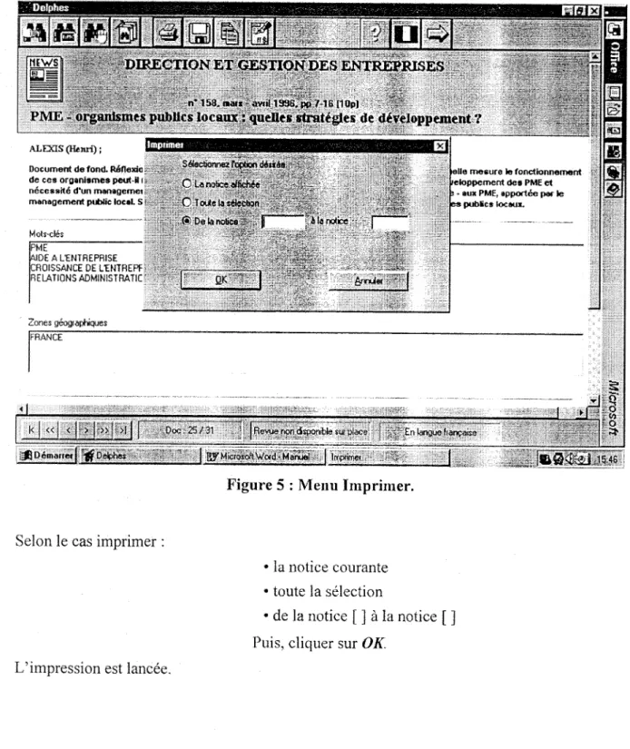 Figure 5 : Menu Imprimer. 