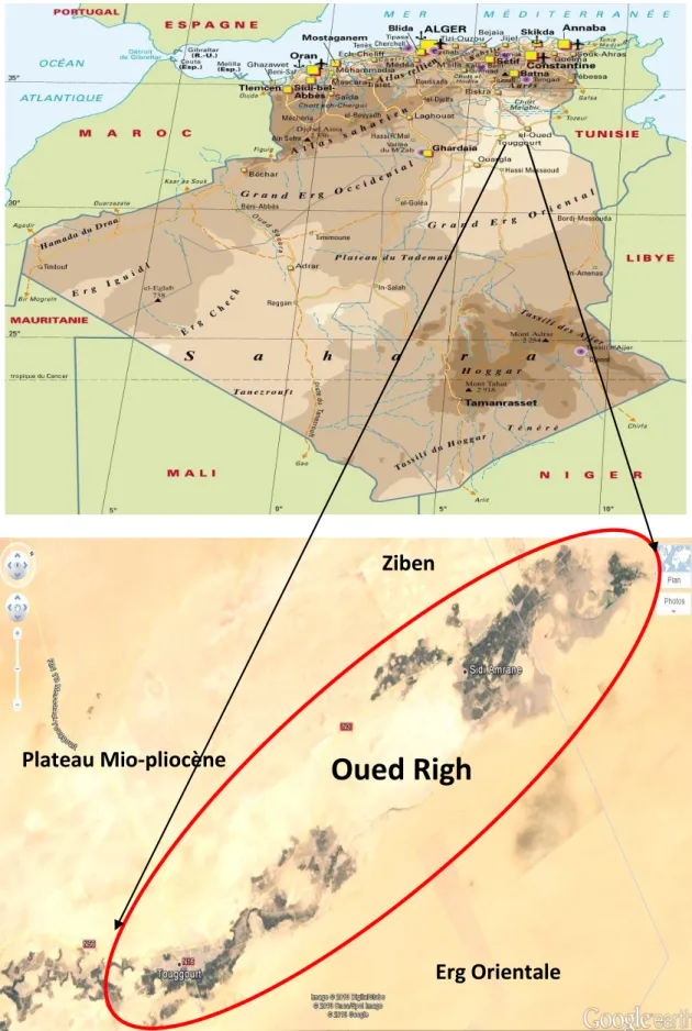 Figure 11 : Situation géographique et administrative d’Oued Righ (Google Earth 2017). 