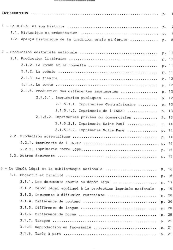 TABLE  DES MATIERES 