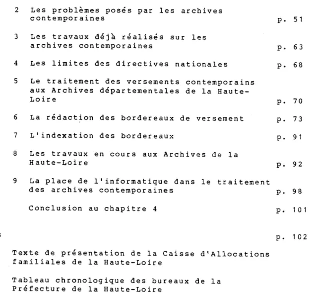 Tableau chronologique des bureaux de la  Prefecture de la Haute-Loire 