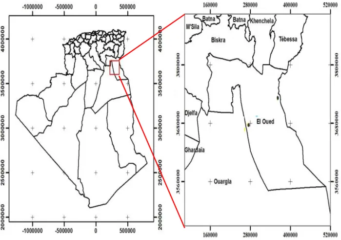 Figure 2 - Situation géographique de la wilaya du Souf  (C.F.O., 2018). 