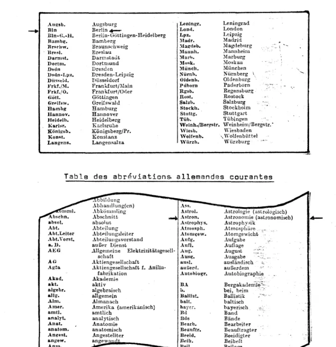 Table des abreviations. allemandes courantes 