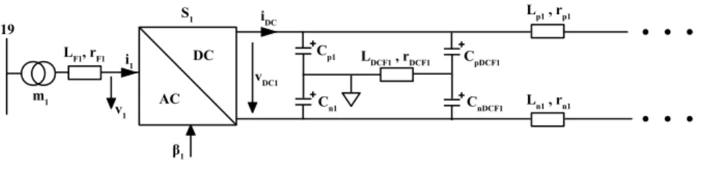 Fig. 2. Station 1 of HVDC with transformer, AC filter and DC filter