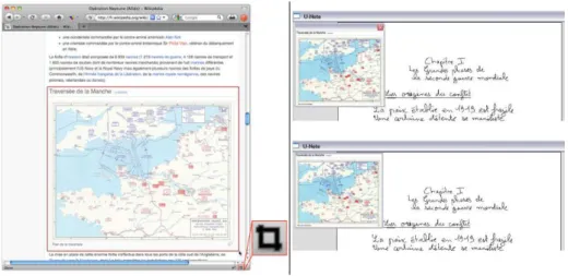 Fig. 9. Left: a pupil selects a region of a webpage that they want to stick to their notebook