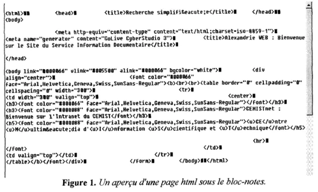 Figure 1. Un apergu d'une page html sous le bloc-notes. 