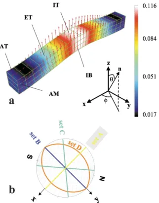 Fig. 8. The shape of the buckle fold for simulation 3. (a) The displacement is represented by isocurves of its norm in km and by arrows at the mesh nodes