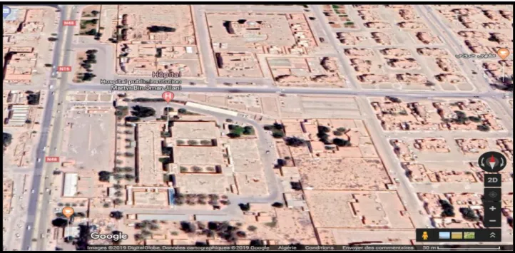 Figure N° 05 : Situation géographique de l’établissement Publique Hospitalière Ben Amor  El-Djilani (Google MAP, 2019)